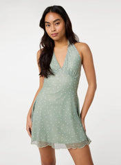 Halter Mini Dress In Polka Dot