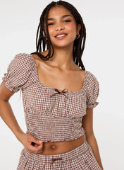 Gingham Puff Sleeve Crop Top
