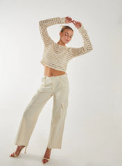 Metallic Long Sleeve Crochet Top