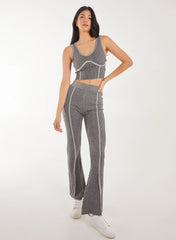 Two Tone Rib Corset Detail Top