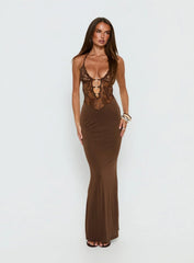 Totema Lace Halter Maxi Dress Chocolate