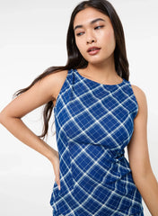 Denim Check Print Mini Dress