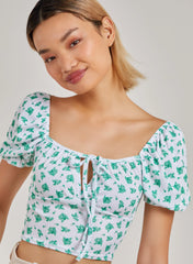 Floral Tie Detail Puff Sleeve Top