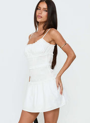 Heaven Estate Shirred Mini Dress White