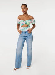 Tropical Bardot Cut-Out Bodysuit