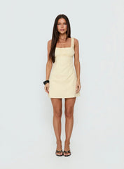 With You Everywhere Ruched Mini Dress Yellow