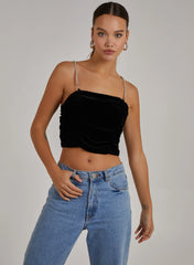 Velvet Rhinestone Straps Ruched Crop Top