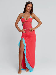 MIRANDA MAXI DRESS CORAL AND BLUE
