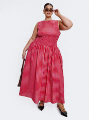 Lilienne Cotton Poplin Maxi Dress Red Stripe Curve
