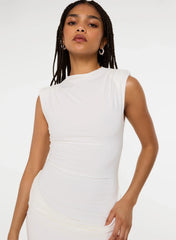 Shoulder Pad Ruched Front Mini Dress