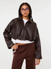 Faux Leather Puffball Jacket