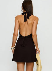 Korie Halter Twist Mini Dress Chocolate Brown