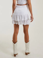 Shirred Broderie Ruffle Mini Skirt