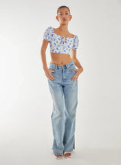 Floral Puff Sleeve Crop Top
