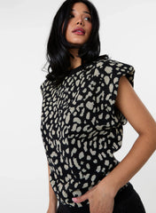 Leopard Print Shoulder Pad Top