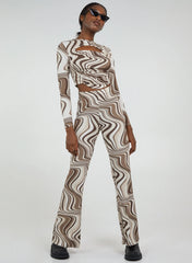 Swirl Print Slinky Flared Trousers