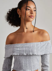 Wide Brushed Ribbed Bardot Top