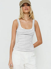 Keep It Light Low Back Tank Top White / Grey Stripe
