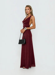 Wild Bunch Cowl Neck Backless Maxi Dress Burgundy