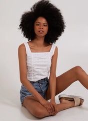 Square Neck Ruched Broderie Top