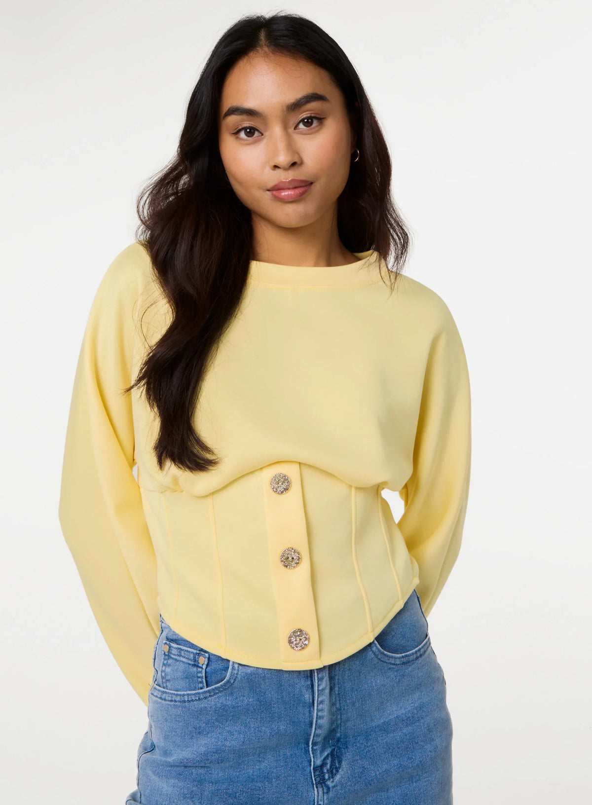 Button Front Corset Sweatshirt