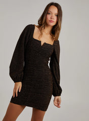 Glitter Notch Long Sleeve Dress