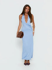 Nomani Halter Plunge Maxi Dress Baby Blue