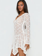 Somanie Long Sleeve Lace Mini Dress White