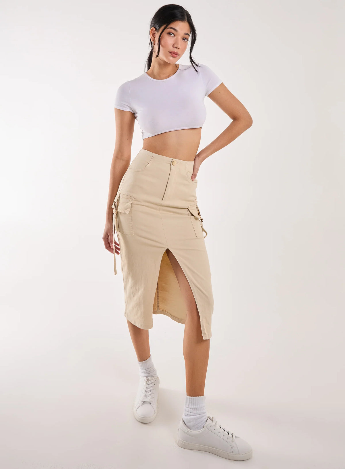 Utility Pocket Detail Midi Skirt