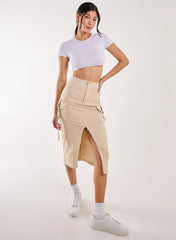 Utility Pocket Detail Midi Skirt