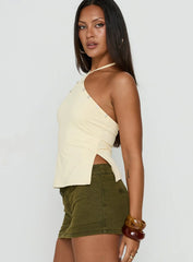 Eiva Arrowneck Button Detail Top Lemon