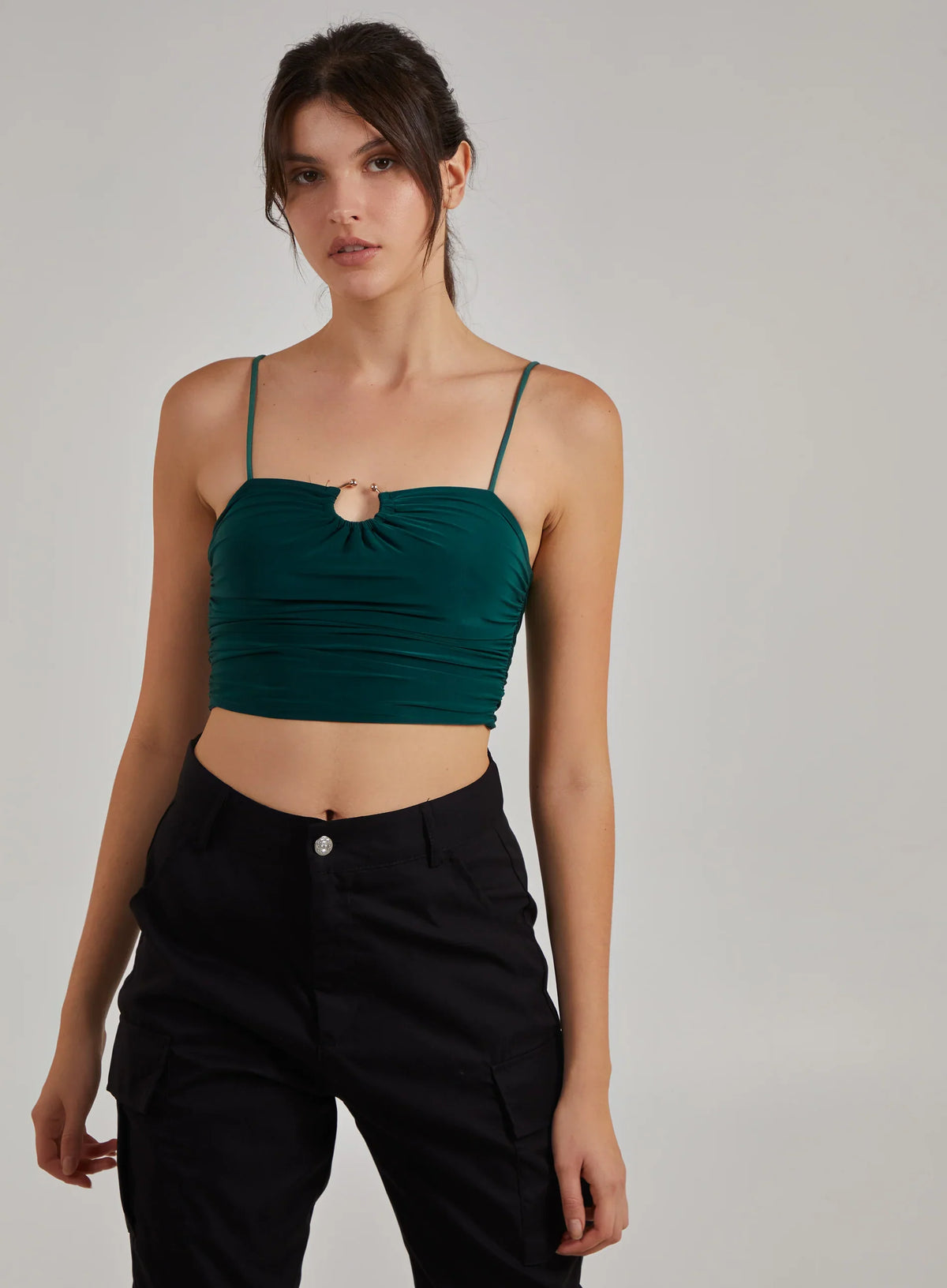 Gathered Ring Detail Slinky Cami Top