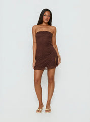 Cavalier Strapless Lace Mini Dress Chocolate