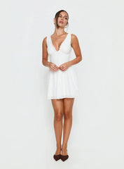 Thinking Bout You Lace Trim Sleeveless Mini Dress White