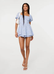 Bow Back Ditsy Puff Sleeve Playsuit