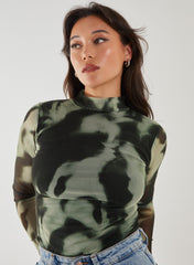 Smokey Print Long Sleeve Mesh Bodysuit