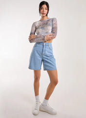 Mesh Printed LA Long Sleeve Top