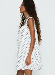 Swing Mini Dress White Polka Dot