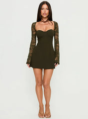 Jacenta Long Sleeve Lace Bolero Mini Dress Green