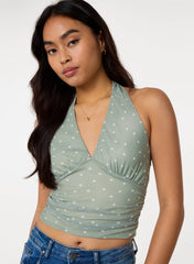 Ruched Side Halter Top In Polka Dot