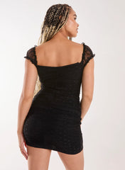 Mesh Ruched Polka Dot Mini Dress
