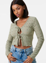Tie Front Cutwork Cardigan