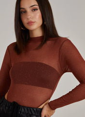 Glitter Long Sleeve Mesh Bodysuit