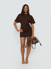 Hunni Ruched Shirt Mini Dress Brown