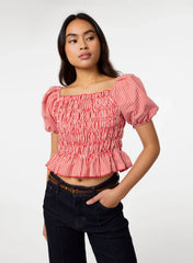 Gingham Check Ruched Top