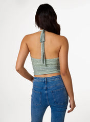Ruched Side Halter Top In Polka Dot