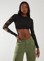Ribbed Long Sleeve Cut Out Top