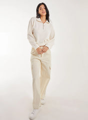 High Neck Zip Up Cropped Sweatshirt