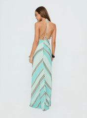 Esmira Halter Maxi Dress Blue Stripe