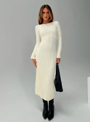 Ryo Long Sleeve Rib Maxi Dress Cream